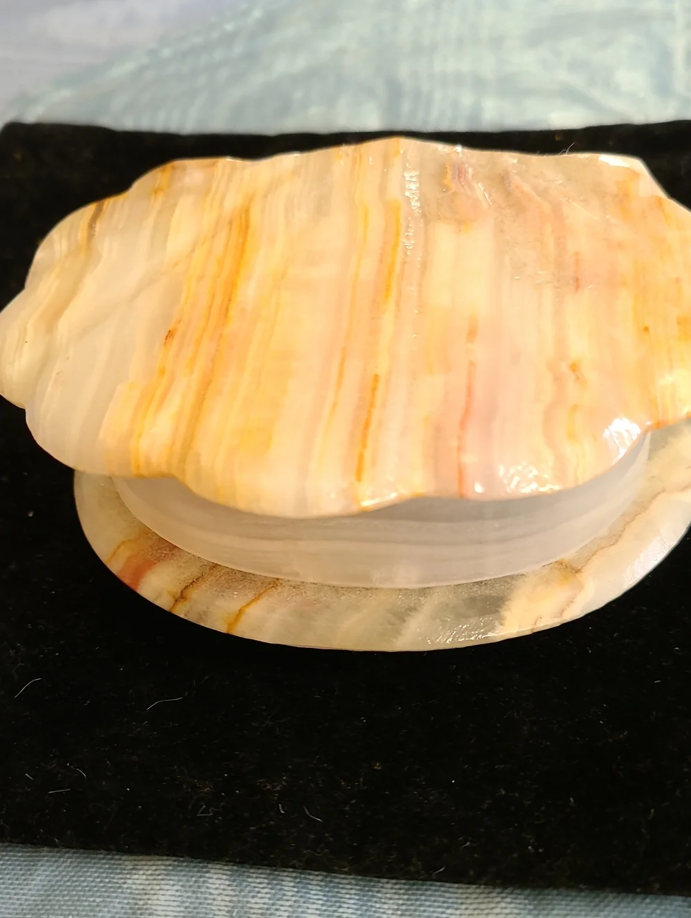 Striped Onyx Shell Trinket Box - Peach, Cream & White